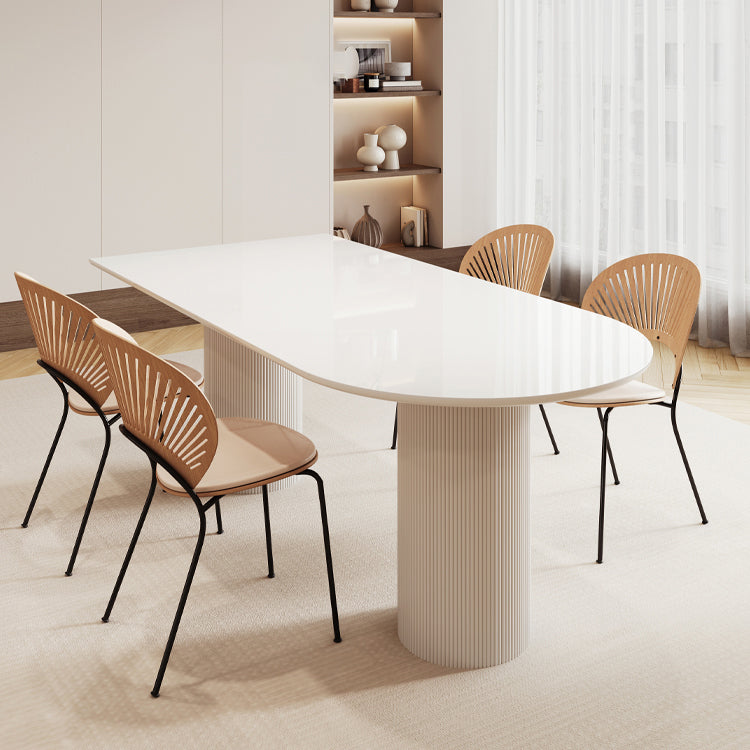 White Contemporary Dining Room Dinner Kitchen Table Double Pedestal Dinner Table