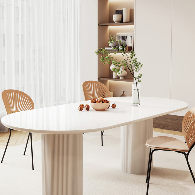 White Contemporary Dining Room Dinner Kitchen Table Double Pedestal Dinner Table