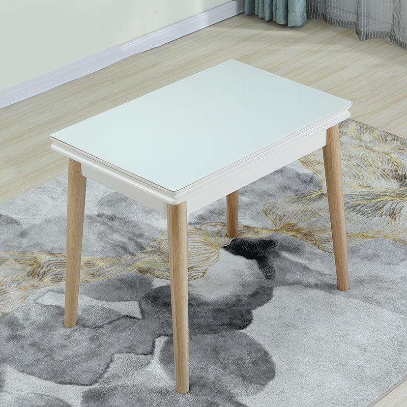 Modern Scalable Rectangle Dining Table Rubber Base for Dining Room Glass White 47.2"L x 35.4"W x 29.5"H Clearhalo 'Dining Tables & Seating' 'Dining Tables' 'dining_table' 'furn' 'furn_dining_table' 'Furniture' 'Kitchen & Dining Furniture' 7405852