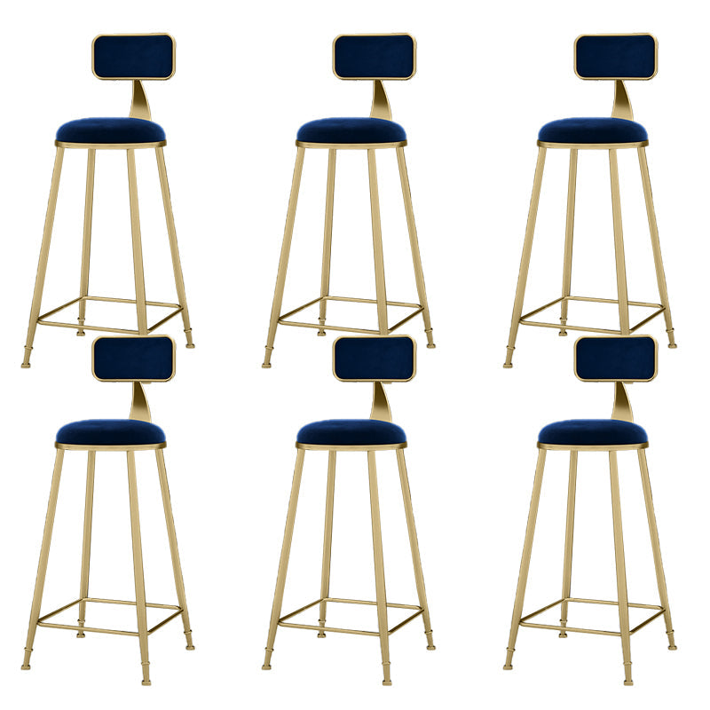 Round Bar Stools Industrial Dining Stools with Gold Metal Base Navy Blue 6 Piece Set Clearhalo 'Bar Furniture' 'Bar Stools' 'bar_stools' 'furn' 'furn_bar_stools' 'Furniture' 'Kitchen & Dining Furniture' 7407268