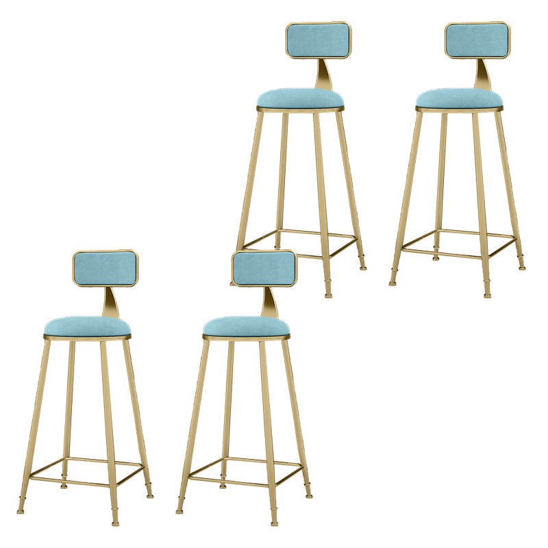 Round Bar Stools Industrial Dining Stools with Gold Metal Base Blue 4 Piece Set Clearhalo 'Bar Furniture' 'Bar Stools' 'bar_stools' 'furn' 'furn_bar_stools' 'Furniture' 'Kitchen & Dining Furniture' 7407274