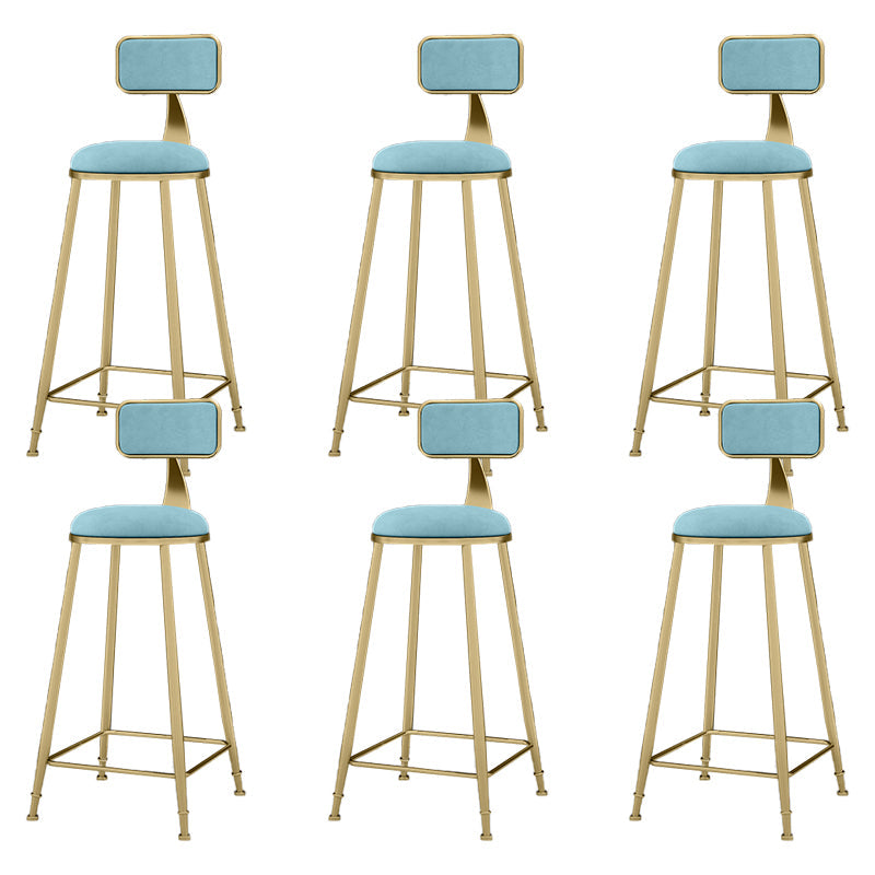 Round Bar Stools Industrial Dining Stools with Gold Metal Base Blue 6 Piece Set Clearhalo 'Bar Furniture' 'Bar Stools' 'bar_stools' 'furn' 'furn_bar_stools' 'Furniture' 'Kitchen & Dining Furniture' 7407275