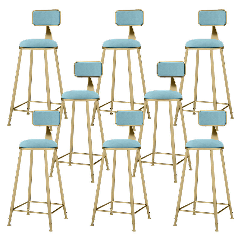 Round Bar Stools Industrial Dining Stools with Gold Metal Base Blue 8 Piece Set Clearhalo 'Bar Furniture' 'Bar Stools' 'bar_stools' 'furn' 'furn_bar_stools' 'Furniture' 'Kitchen & Dining Furniture' 7407276