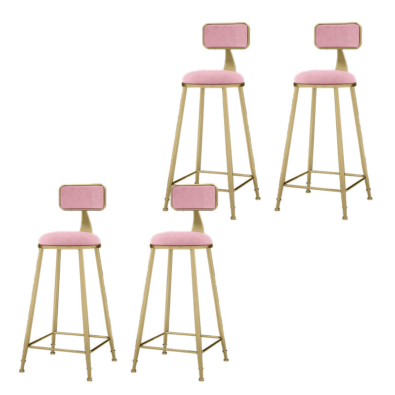 Round Bar Stools Industrial Dining Stools with Gold Metal Base Pink 4 Piece Set Clearhalo 'Bar Furniture' 'Bar Stools' 'bar_stools' 'furn' 'furn_bar_stools' 'Furniture' 'Kitchen & Dining Furniture' 7407278