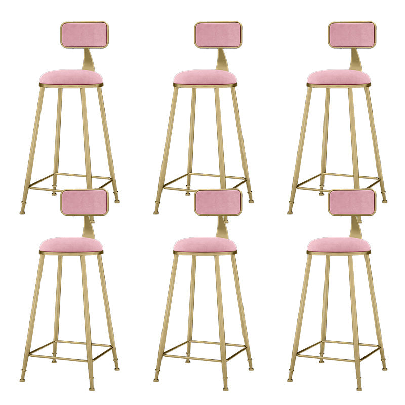 Round Bar Stools Industrial Dining Stools with Gold Metal Base Pink 6 Piece Set Clearhalo 'Bar Furniture' 'Bar Stools' 'bar_stools' 'furn' 'furn_bar_stools' 'Furniture' 'Kitchen & Dining Furniture' 7407279