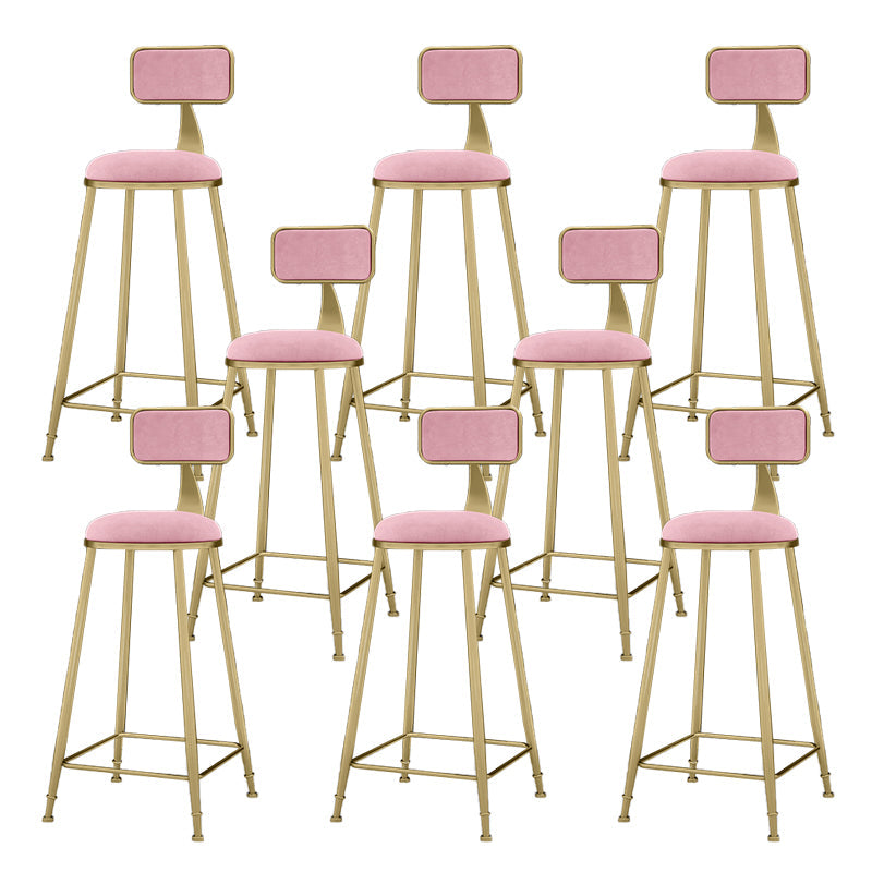 Round Bar Stools Industrial Dining Stools with Gold Metal Base Pink 8 Piece Set Clearhalo 'Bar Furniture' 'Bar Stools' 'bar_stools' 'furn' 'furn_bar_stools' 'Furniture' 'Kitchen & Dining Furniture' 7407280