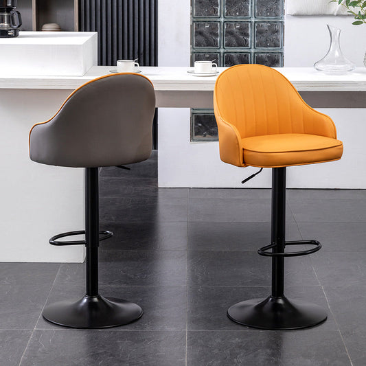 Adjustable Armed Swivel Barstools Faux Leather Bar Stools with Metal Legs