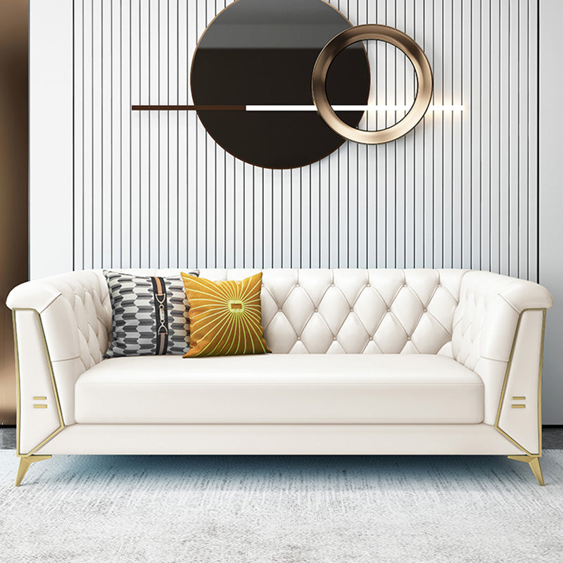 Solid Color Faux Leather Sofa 28.34" Wide Tufted Back Tuxedo Arm Sofa