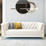 Solid Color Faux Leather Sofa 28.34" Wide Tufted Back Tuxedo Arm Sofa