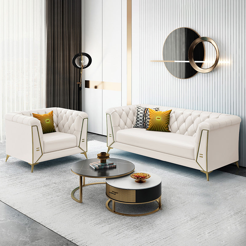 Solid Color Faux Leather Sofa 28.34" Wide Tufted Back Tuxedo Arm Sofa