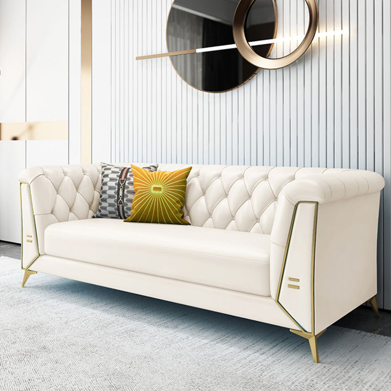 Solid Color Faux Leather Sofa 28.34" Wide Tufted Back Tuxedo Arm Sofa