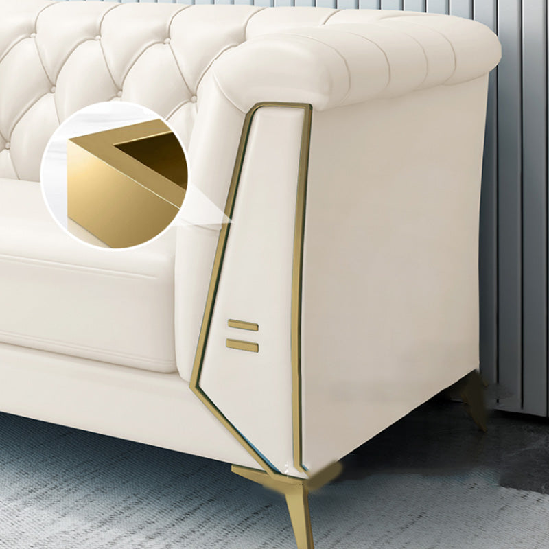 Solid Color Faux Leather Sofa 28.34" Wide Tufted Back Tuxedo Arm Sofa