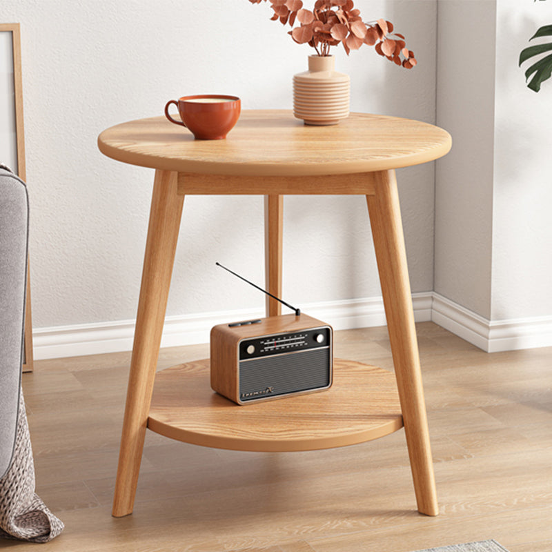 1 Cocktail Table Round Wood Modern 3 Legs Single Coffee Table 19"L x 19"W x 27.5"H Natural Shelves Included Clearhalo 'Coffee & Accent Tables' 'Coffee Tables' 'coffee_tables' 'furn' 'furn_coffee_tables' 'Furniture' 'Living Room Furniture' 7407780