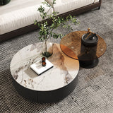Stone Coffee Table Pedestal Nesting Coffee Table Set with Drawer