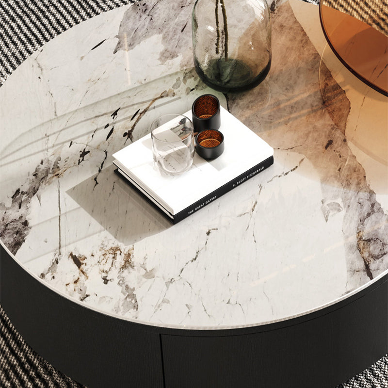 Stone Coffee Table Pedestal Nesting Coffee Table Set with Drawer
