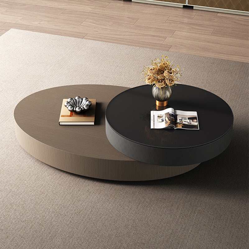 Nesting Coffee Table Set Oval Pedestal Wood Coffee Table with Drawer