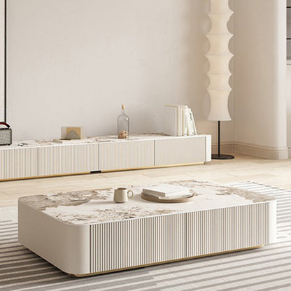Pedestal Glam Coffee Table Rectangle Slate Single Coffee Table with Drawer 20"L x 16"W x 32"H White Clearhalo 'Coffee & Accent Tables' 'Coffee Tables' 'coffee_tables' 'furn' 'furn_coffee_tables' 'Furniture' 'Living Room Furniture' 7407841