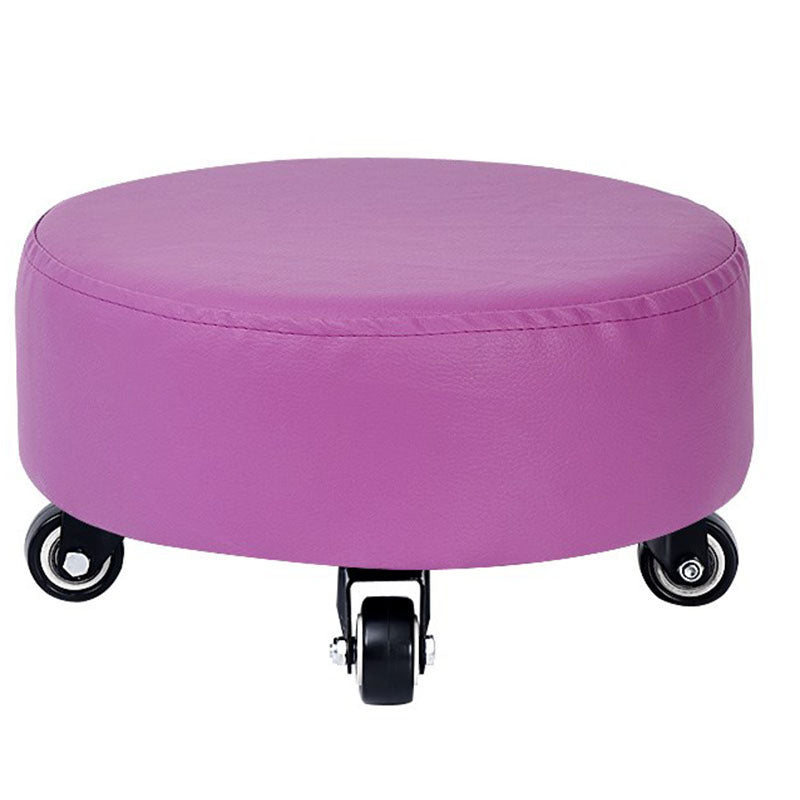 Modern Pouf Ottoman Faux Leather Upholstered Solid Color Round Ottoman with Wheels Casters Violet 1 Piece Clearhalo 'furn' 'furn_ottomans_poufs' 'Furniture' 'Living Room Furniture' 'Ottomans & Poufs' 'ottomans_poufs' 7408218
