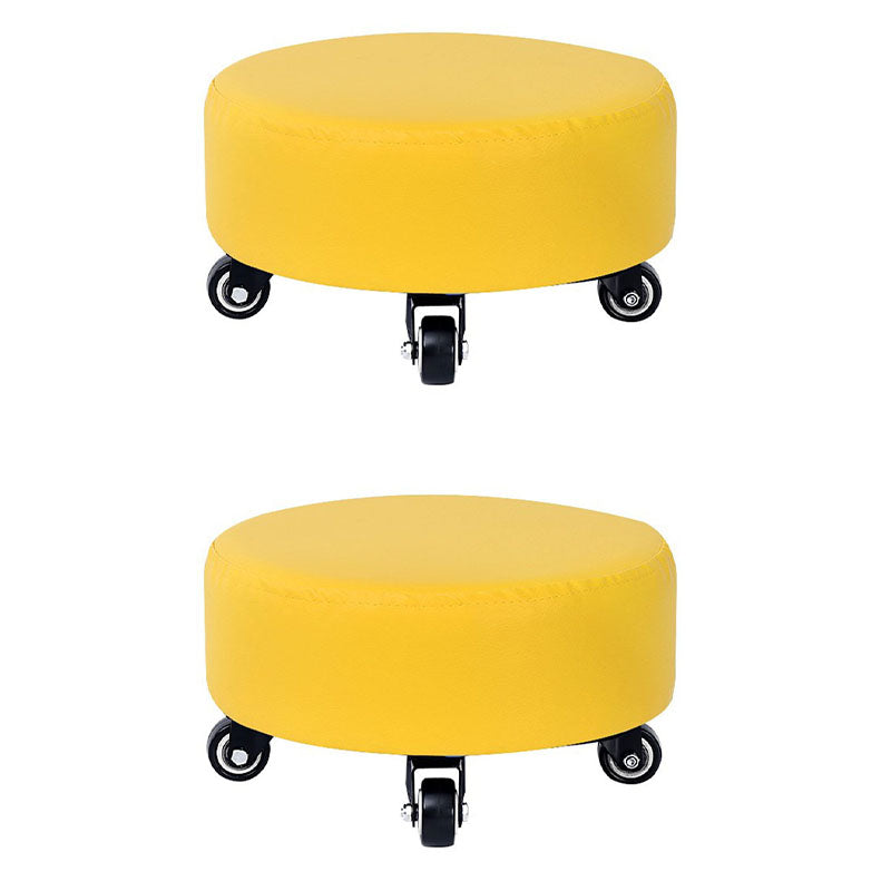 Modern Pouf Ottoman Faux Leather Upholstered Solid Color Round Ottoman with Wheels Casters Yellow 2 Piece Set Clearhalo 'furn' 'furn_ottomans_poufs' 'Furniture' 'Living Room Furniture' 'Ottomans & Poufs' 'ottomans_poufs' 7408258