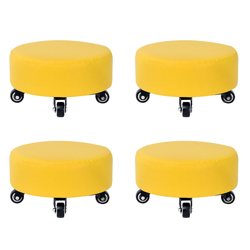 Modern Pouf Ottoman Faux Leather Upholstered Solid Color Round Ottoman with Wheels Casters Yellow 4 Piece Set Clearhalo 'furn' 'furn_ottomans_poufs' 'Furniture' 'Living Room Furniture' 'Ottomans & Poufs' 'ottomans_poufs' 7408259