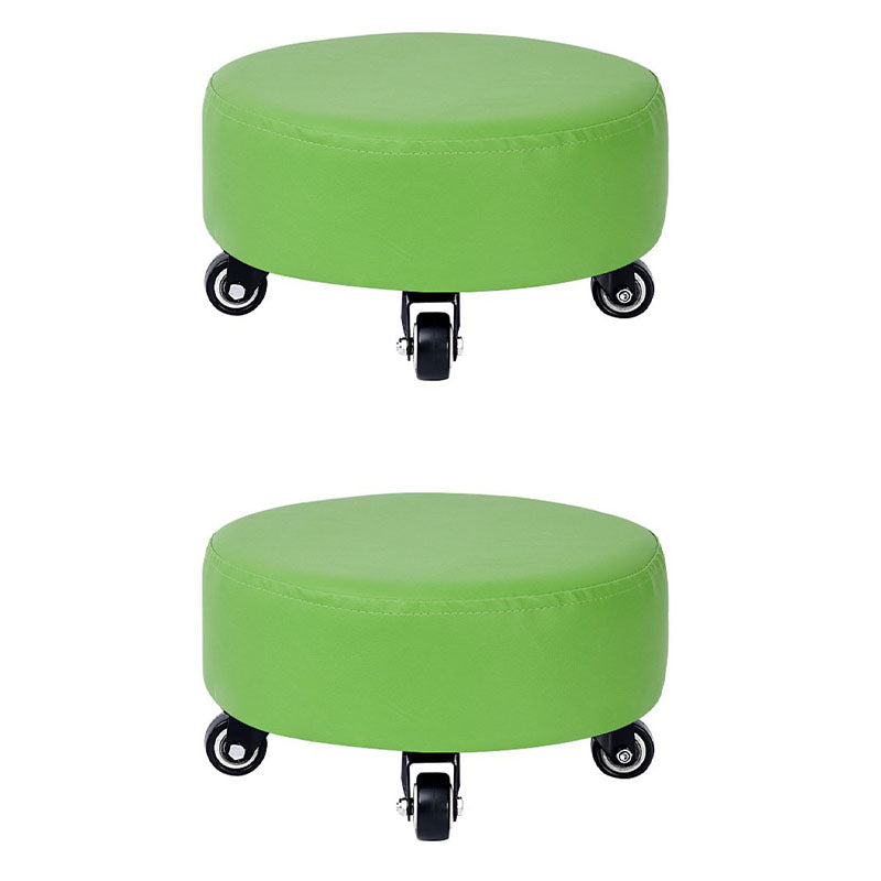 Modern Pouf Ottoman Faux Leather Upholstered Solid Color Round Ottoman with Wheels Casters Green 2 Piece Set Clearhalo 'furn' 'furn_ottomans_poufs' 'Furniture' 'Living Room Furniture' 'Ottomans & Poufs' 'ottomans_poufs' 7408266