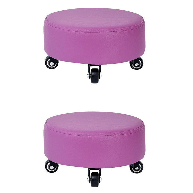 Modern Pouf Ottoman Faux Leather Upholstered Solid Color Round Ottoman with Wheels Casters Violet 2 Piece Set Clearhalo 'furn' 'furn_ottomans_poufs' 'Furniture' 'Living Room Furniture' 'Ottomans & Poufs' 'ottomans_poufs' 7408270