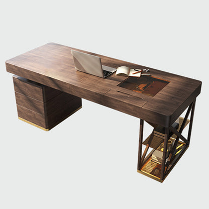 Contemporary Style Wood Office Desk Rectangular Shape Task Desk with 6 Drawers