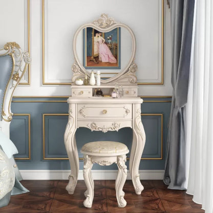 Victorian Bedroom Makeup Vanity Desk Table White Vanity Dressing Table Makeup Vanity & Mirror & Stools 24"L x 16"W x 35"H Hearts Clearhalo 'Bedroom Furniture' 'furn' 'furn_makeup_vanities' 'Furniture' 'Makeup Vanities' 'makeup_vanities' 7408642