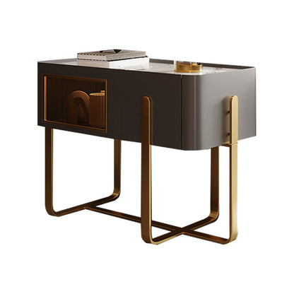 Cross Legs End Table 1-Drawer Tray Top Corner Table with Cabinet Grey 1 Clearhalo 'Coffee & Accent Tables' 'End & Side Tables' 'end_side_tables' 'furn' 'furn_end_side_tables' 'Furniture' 'Living Room Furniture' 7408858