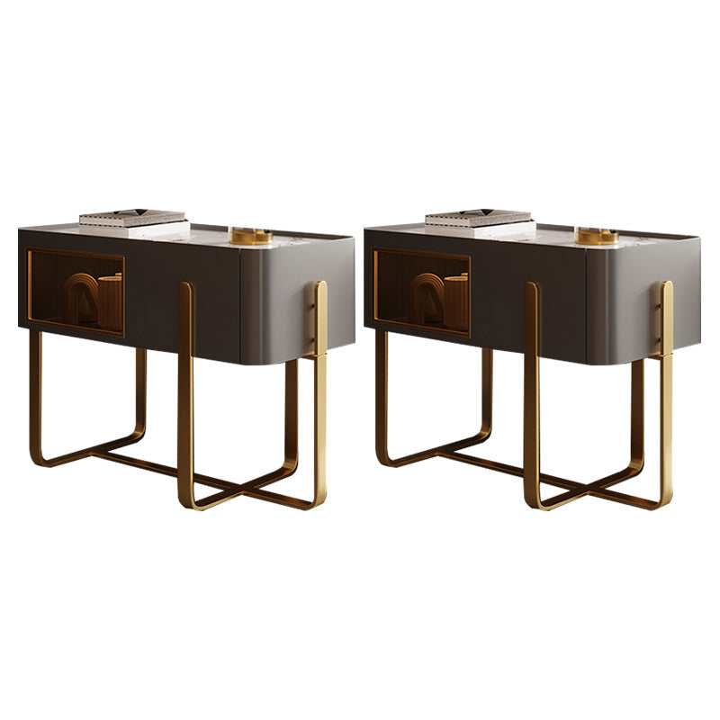 Cross Legs End Table 1-Drawer Tray Top Corner Table with Cabinet Grey 2 Clearhalo 'Coffee & Accent Tables' 'End & Side Tables' 'end_side_tables' 'furn' 'furn_end_side_tables' 'Furniture' 'Living Room Furniture' 7408859