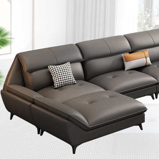 37.79 "Tall Gray Sectional Sofa Faux Leather Modular Sofa met kussen terug