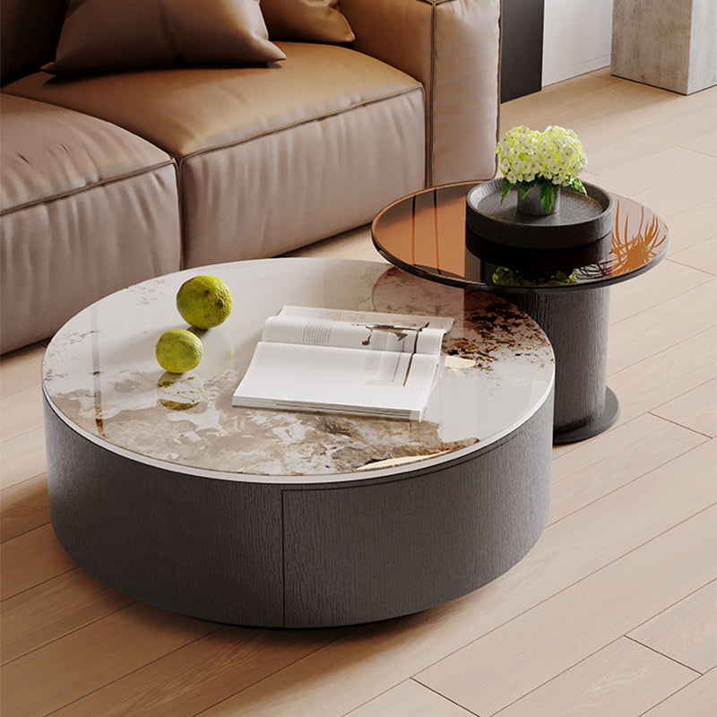 Slate Nesting Coffee Table Set Pedestal Cocktail Table with Drawers Clearhalo 'Coffee & Accent Tables' 'Coffee Tables' 'coffee_tables' 'furn' 'furn_coffee_tables' 'Furniture' 'Living Room Furniture' 7410741