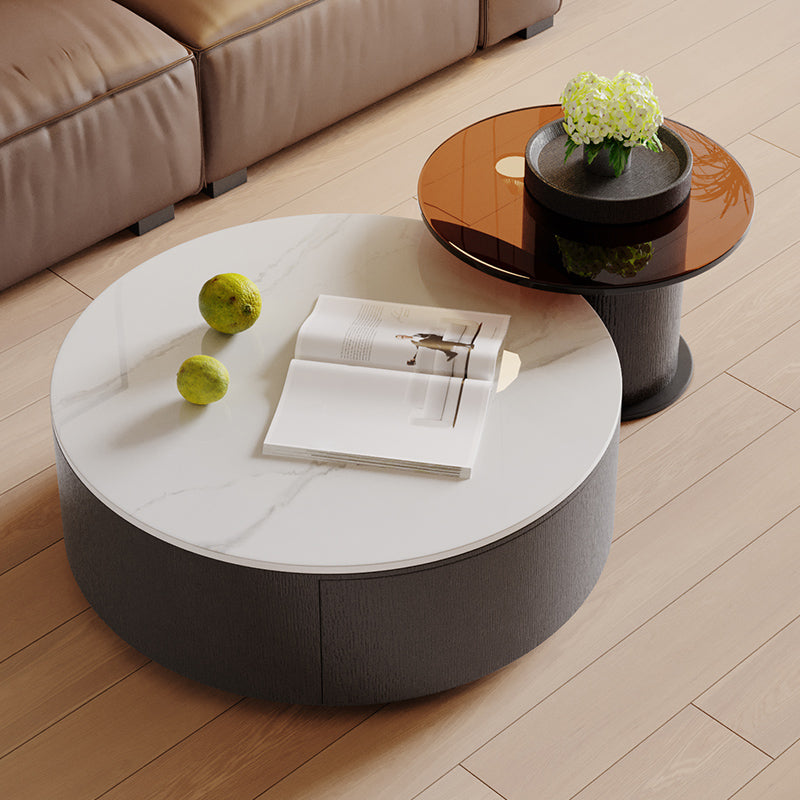 Slate Nesting Coffee Table Set Pedestal Cocktail Table with Drawers White Clearhalo 'Coffee & Accent Tables' 'Coffee Tables' 'coffee_tables' 'furn' 'furn_coffee_tables' 'Furniture' 'Living Room Furniture' 7410742
