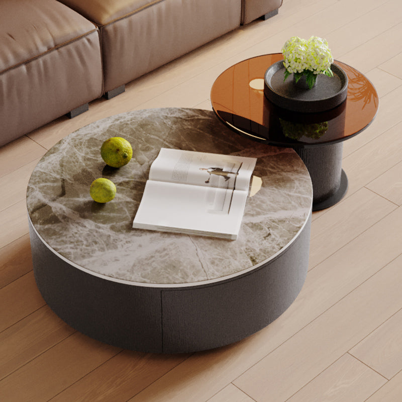 Slate Nesting Coffee Table Set Pedestal Cocktail Table with Drawers Marble Gray Clearhalo 'Coffee & Accent Tables' 'Coffee Tables' 'coffee_tables' 'furn' 'furn_coffee_tables' 'Furniture' 'Living Room Furniture' 7410743