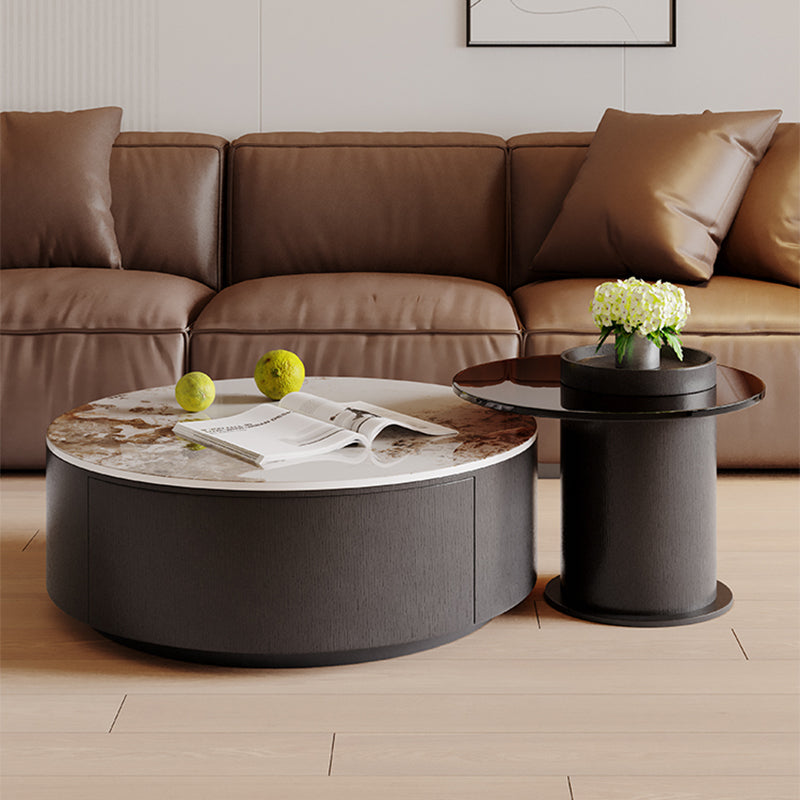 Slate Nesting Coffee Table Set Pedestal Cocktail Table with Drawers Clearhalo 'Coffee & Accent Tables' 'Coffee Tables' 'coffee_tables' 'furn' 'furn_coffee_tables' 'Furniture' 'Living Room Furniture' 7410744