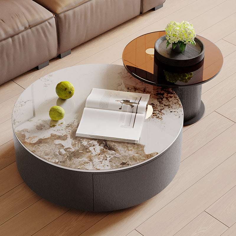 Slate Nesting Coffee Table Set Pedestal Cocktail Table with Drawers Marble Clearhalo 'Coffee & Accent Tables' 'Coffee Tables' 'coffee_tables' 'furn' 'furn_coffee_tables' 'Furniture' 'Living Room Furniture' 7410745