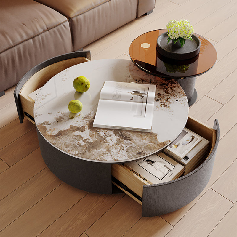 Slate Nesting Coffee Table Set Pedestal Cocktail Table with Drawers Clearhalo 'Coffee & Accent Tables' 'Coffee Tables' 'coffee_tables' 'furn' 'furn_coffee_tables' 'Furniture' 'Living Room Furniture' 7410746