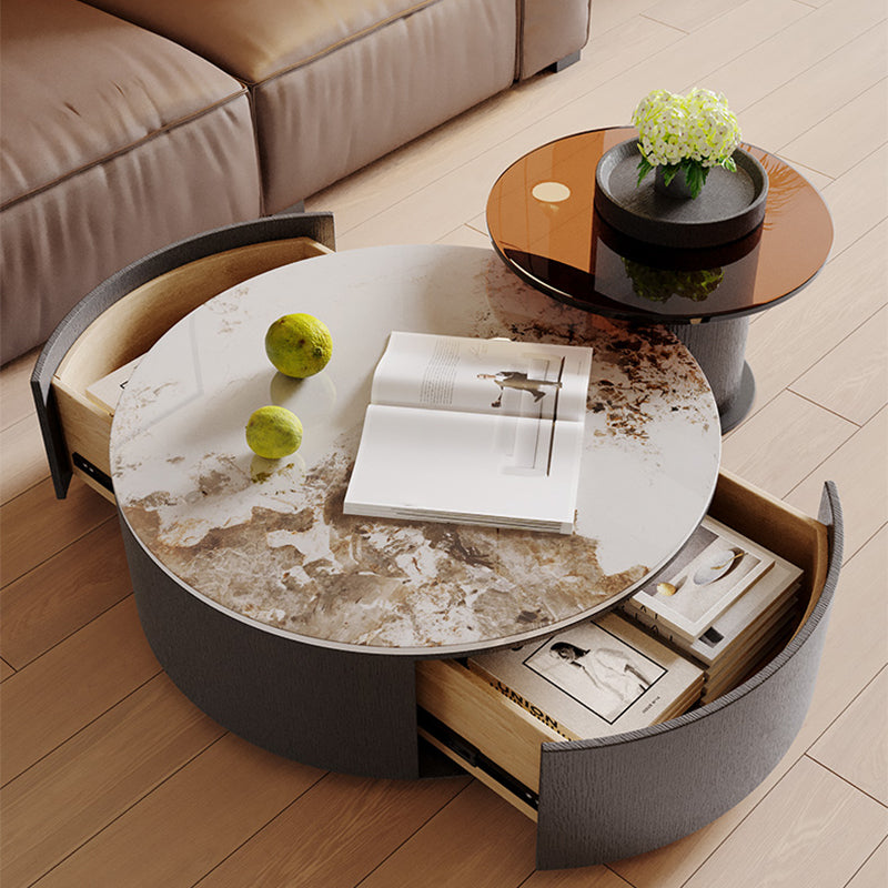 Slate Nesting Coffee Table Set Pedestal Cocktail Table with Drawers Clearhalo 'Coffee & Accent Tables' 'Coffee Tables' 'coffee_tables' 'furn' 'furn_coffee_tables' 'Furniture' 'Living Room Furniture' 7410750