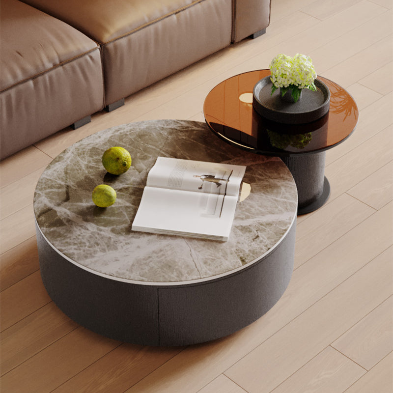 Slate Nesting Coffee Table Set Pedestal Cocktail Table with Drawers Clearhalo 'Coffee & Accent Tables' 'Coffee Tables' 'coffee_tables' 'furn' 'furn_coffee_tables' 'Furniture' 'Living Room Furniture' 7410752