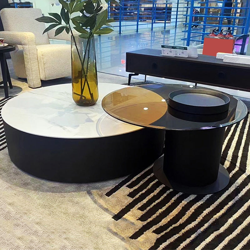 Round Nesting Coffee Table Pedestal Stone Cocktail Table with Drawer Clearhalo 'Coffee & Accent Tables' 'Coffee Tables' 'coffee_tables' 'furn' 'furn_coffee_tables' 'Furniture' 'Living Room Furniture' 7410760