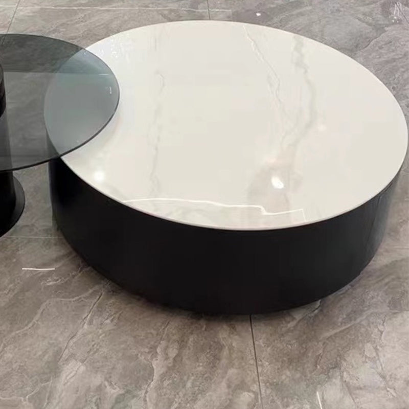 Round Nesting Coffee Table Pedestal Stone Cocktail Table with Drawer White-Gray Clearhalo 'Coffee & Accent Tables' 'Coffee Tables' 'coffee_tables' 'furn' 'furn_coffee_tables' 'Furniture' 'Living Room Furniture' 7410761