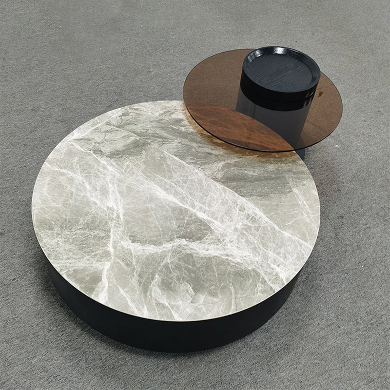 Round Nesting Coffee Table Pedestal Stone Cocktail Table with Drawer Clearhalo 'Coffee & Accent Tables' 'Coffee Tables' 'coffee_tables' 'furn' 'furn_coffee_tables' 'Furniture' 'Living Room Furniture' 7410767