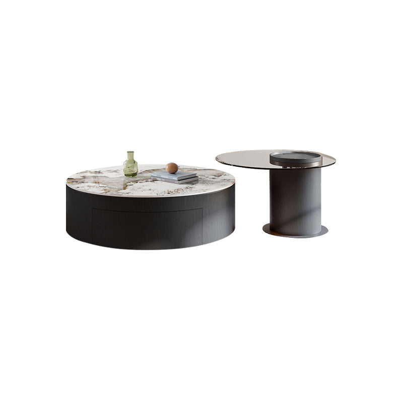 Round Nesting Coffee Table Pedestal Stone Cocktail Table with Drawer Gray Pandora 2 Clearhalo 'Coffee & Accent Tables' 'Coffee Tables' 'coffee_tables' 'furn' 'furn_coffee_tables' 'Furniture' 'Living Room Furniture' 7410768
