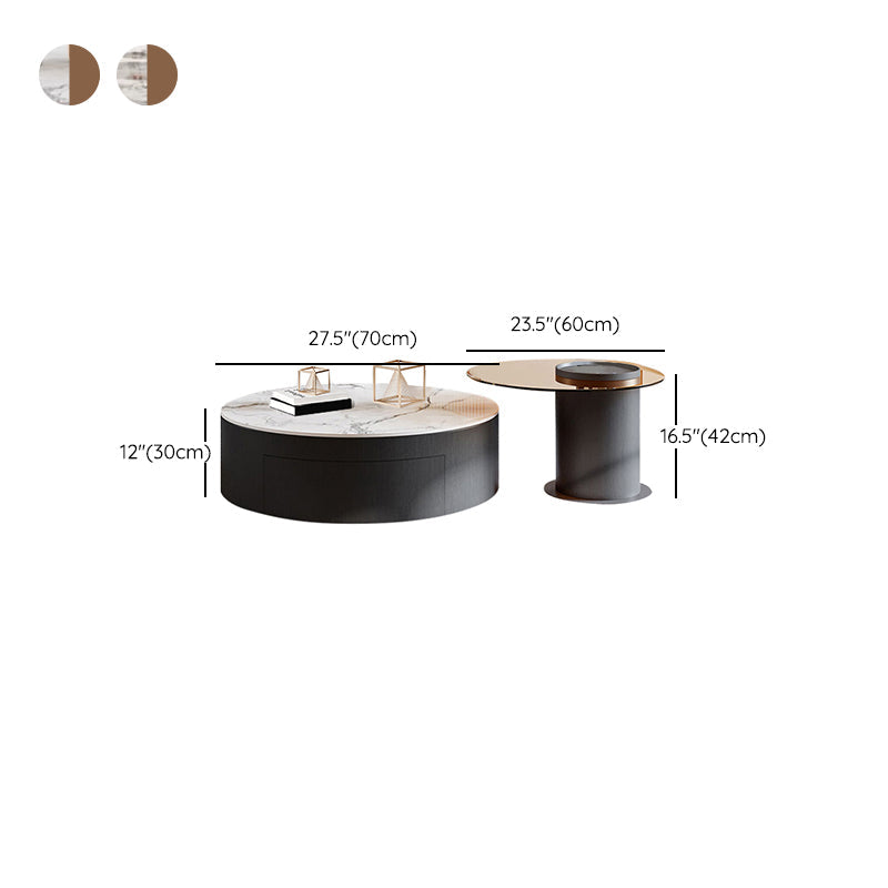 Round Nesting Coffee Table Pedestal Stone Cocktail Table with Drawer Clearhalo 'Coffee & Accent Tables' 'Coffee Tables' 'coffee_tables' 'furn' 'furn_coffee_tables' 'Furniture' 'Living Room Furniture' 7410773