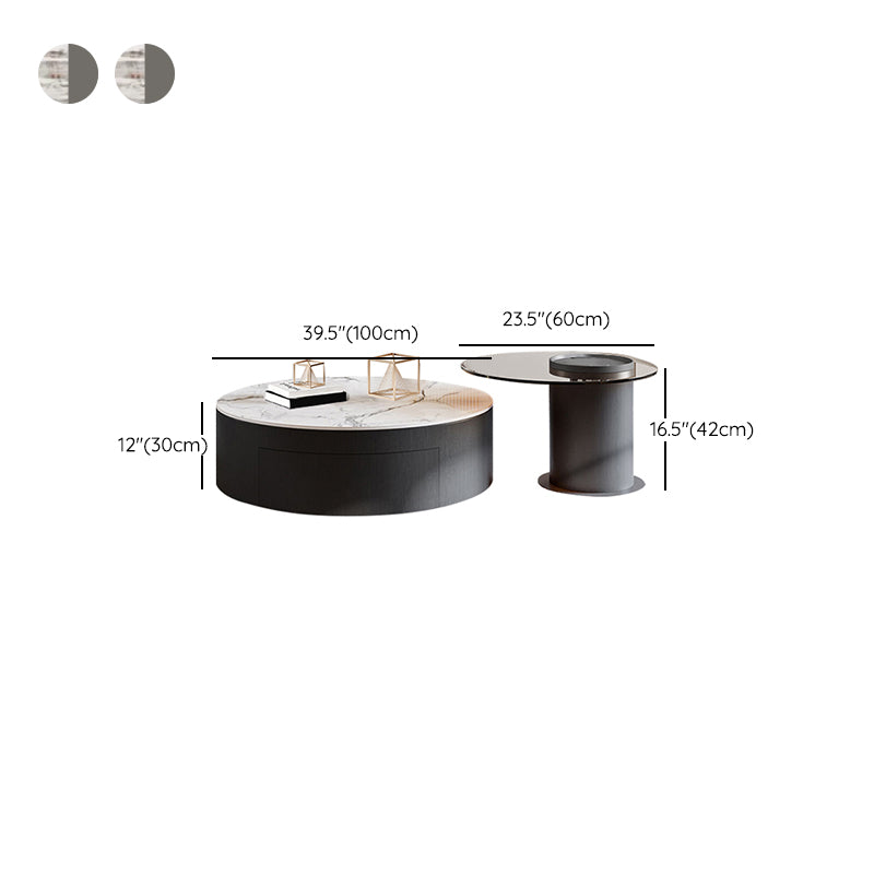 Round Nesting Coffee Table Pedestal Stone Cocktail Table with Drawer Clearhalo 'Coffee & Accent Tables' 'Coffee Tables' 'coffee_tables' 'furn' 'furn_coffee_tables' 'Furniture' 'Living Room Furniture' 7410782