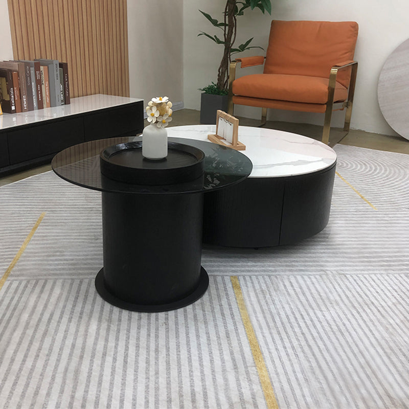 Round Stone Coffee Table Pedestal Nesting Coffee Table Set with Drawer Clearhalo 'Coffee & Accent Tables' 'Coffee Tables' 'coffee_tables' 'furn' 'furn_coffee_tables' 'Furniture' 'Living Room Furniture' 7410784