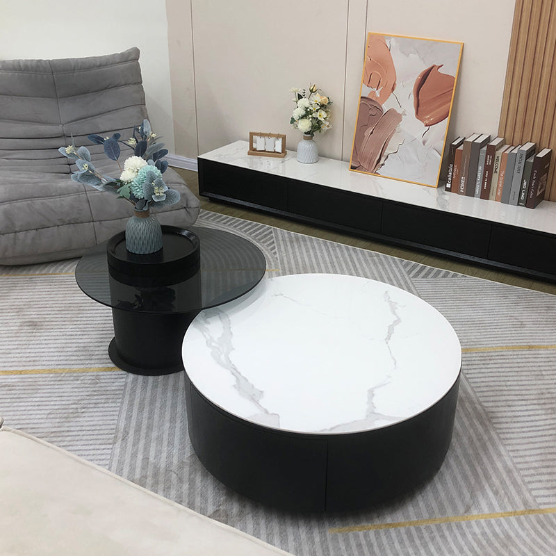 Round Stone Coffee Table Pedestal Nesting Coffee Table Set with Drawer Clearhalo 'Coffee & Accent Tables' 'Coffee Tables' 'coffee_tables' 'furn' 'furn_coffee_tables' 'Furniture' 'Living Room Furniture' 7410785