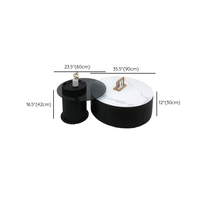 Round Stone Coffee Table Pedestal Nesting Coffee Table Set with Drawer Clearhalo 'Coffee & Accent Tables' 'Coffee Tables' 'coffee_tables' 'furn' 'furn_coffee_tables' 'Furniture' 'Living Room Furniture' 7410794
