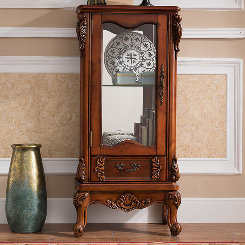 Traditional Glass Doors Curio Cabinet Birch Storage Cabinet for Home 20"L x 14"W x 44"H Brown Clearhalo 'Display & China Cabinets' 'display_china_cabinets' 'furn' 'furn_display_china_cabinets' 'Furniture' 'Kitchen & Dining Furniture' 7411383