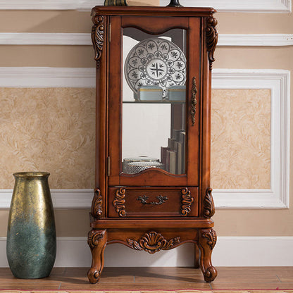 Traditional Glass Doors Curio Cabinet Birch Storage Cabinet for Home 20"L x 14"W x 44"H Brown Clearhalo 'Display & China Cabinets' 'display_china_cabinets' 'furn' 'furn_display_china_cabinets' 'Furniture' 'Kitchen & Dining Furniture' 7411383